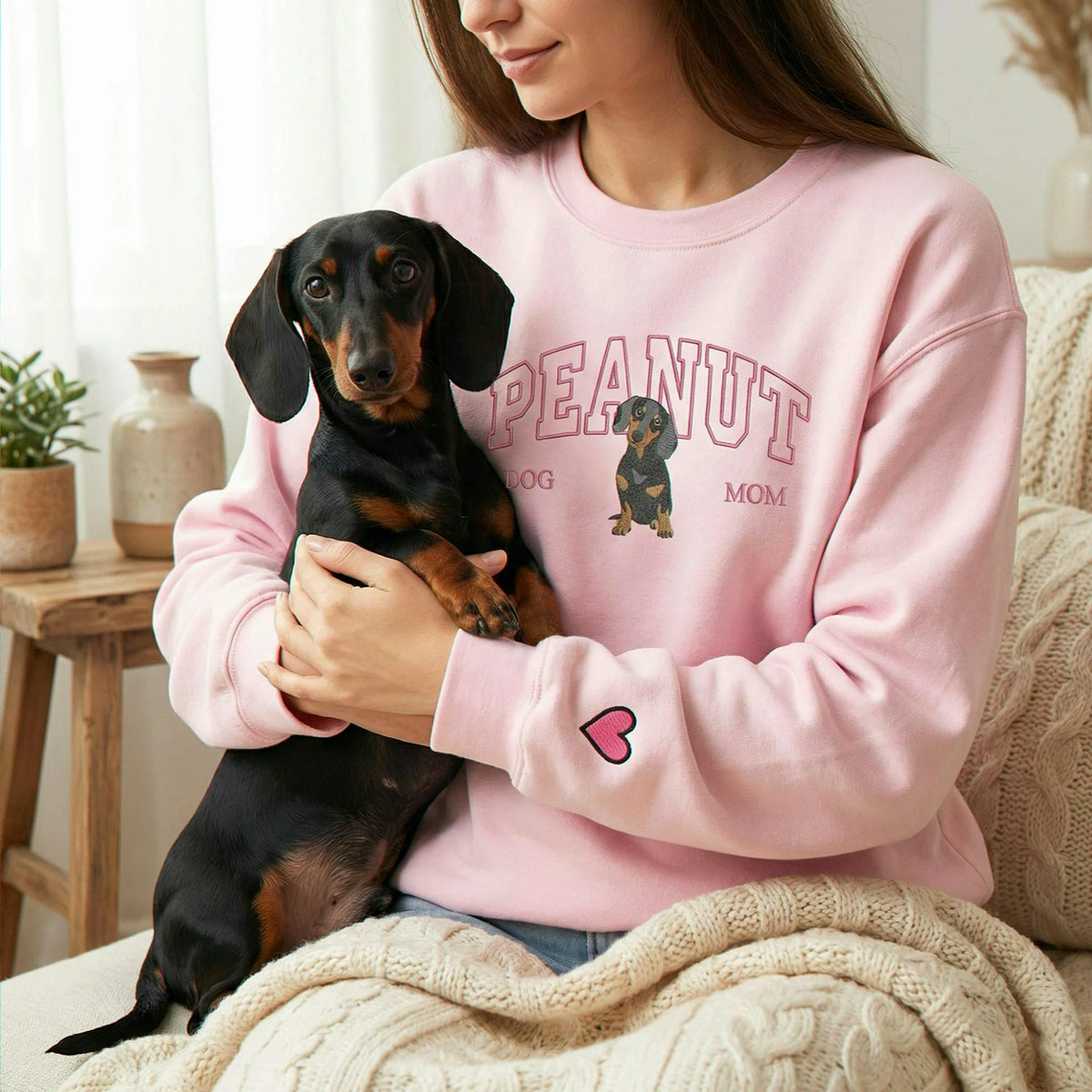 Custom Dachshund Photo Sweatshirt - Embroidered Portrait Weenie Dog Gift