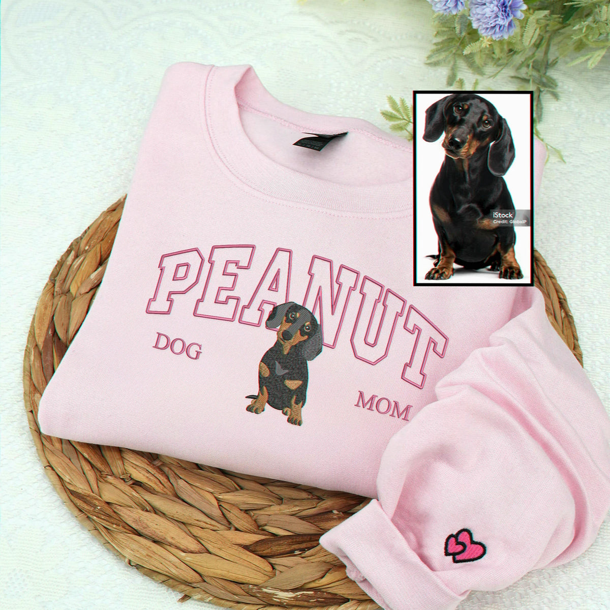 Custom Dachshund Photo Sweatshirt - Embroidered Portrait Weenie Dog Gift
