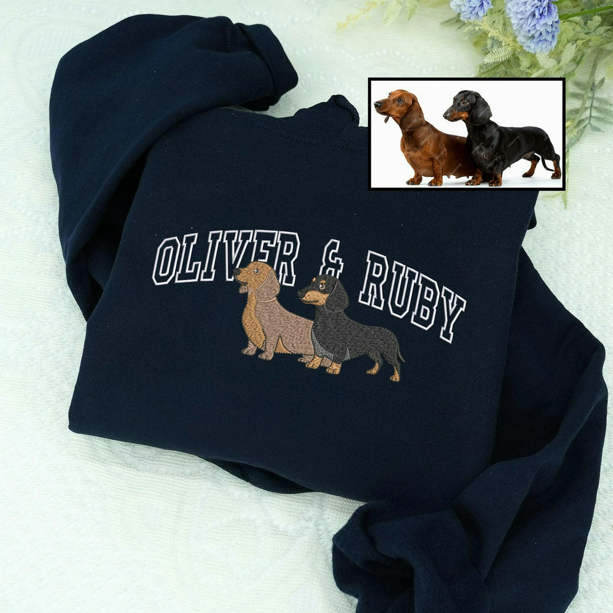 Custom Dachshund Photo Sweatshirt - Embroidered Portrait Weenie Dog Gift