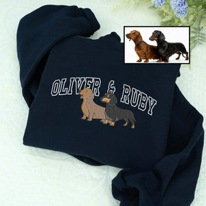 Custom Dachshund Photo Sweatshirt - Embroidered Portrait Weenie Dog Gift