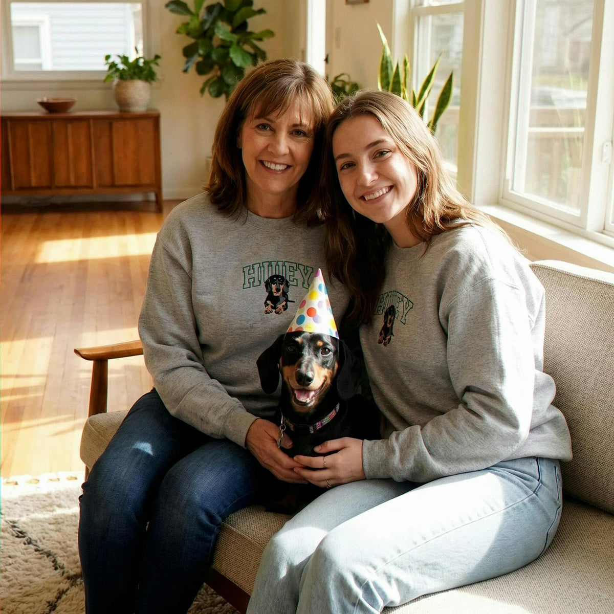Custom Dachshund Photo Sweatshirt - Embroidered Portrait Weenie Dog Gift