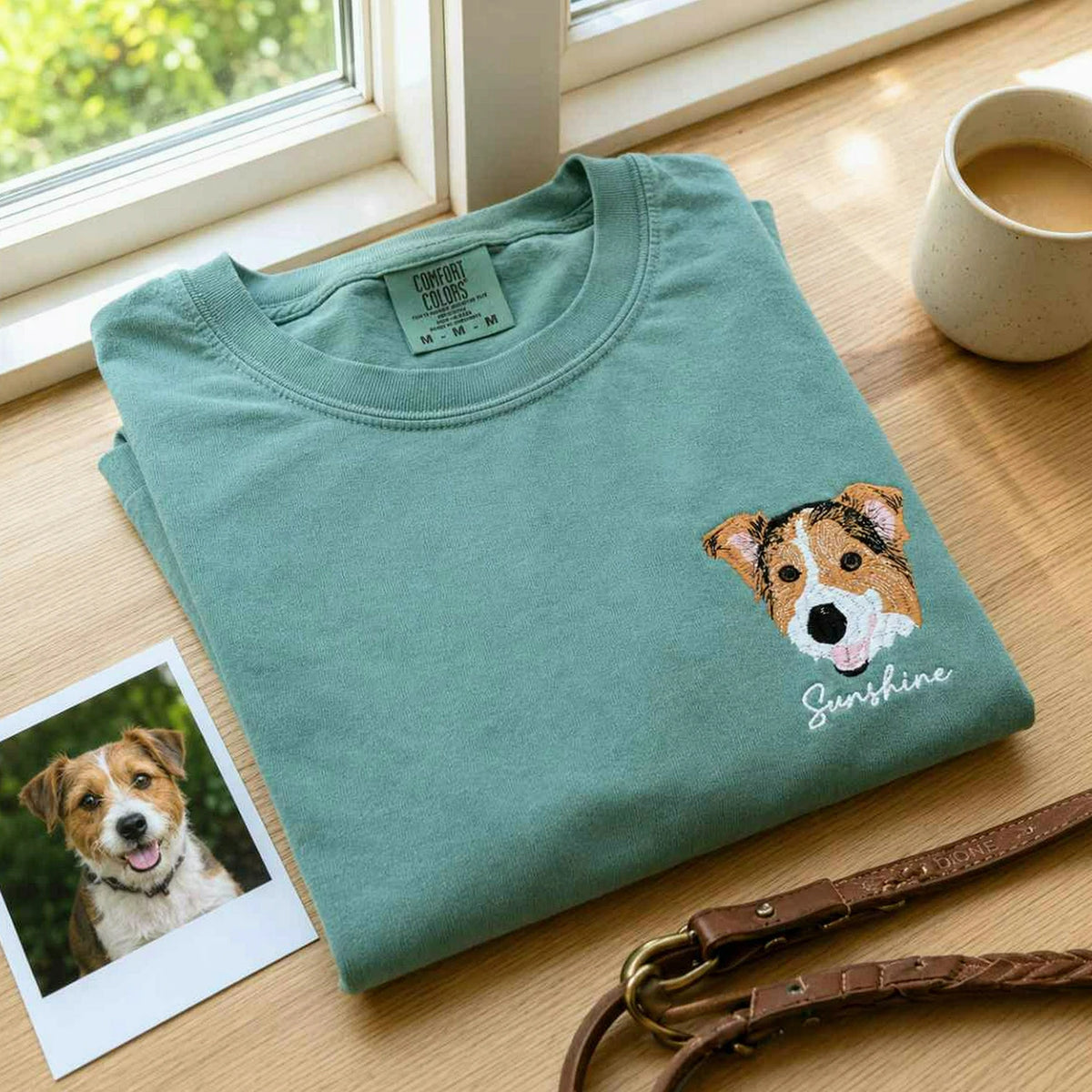 Custom Dog Portrait T-shirt for Birthday Wife - Embroidered Pet Photo Tee & Name - Gift for Her
