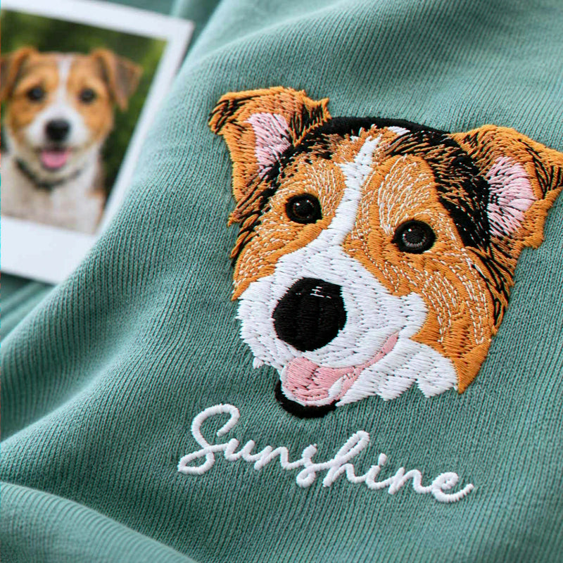 Custom Dog Portrait T-shirt for Birthday Wife - Embroidered Pet Photo Tee & Name - Gift for Her