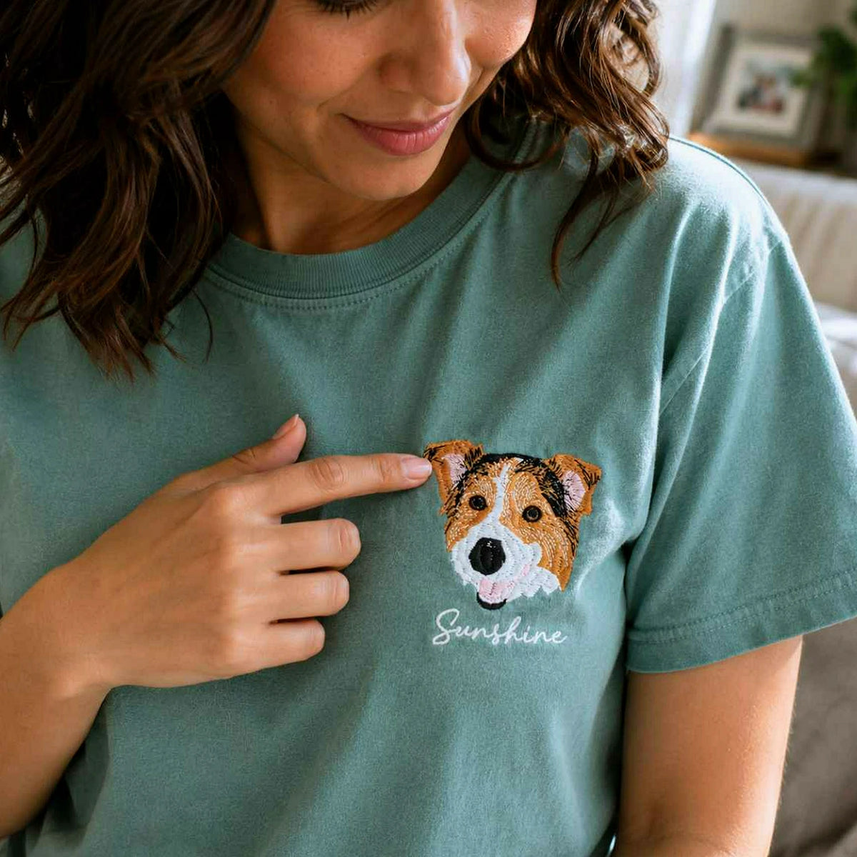 Custom Dog Portrait T-shirt for Birthday Wife - Embroidered Pet Photo Tee & Name - Gift for Her
