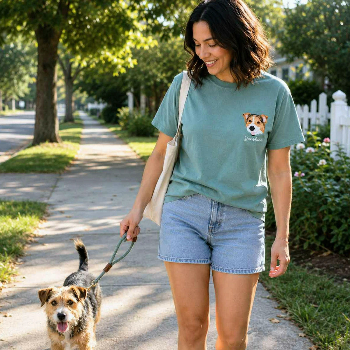 Custom Dog Portrait T-shirt for Birthday Wife - Embroidered Pet Photo Tee & Name - Gift for Her