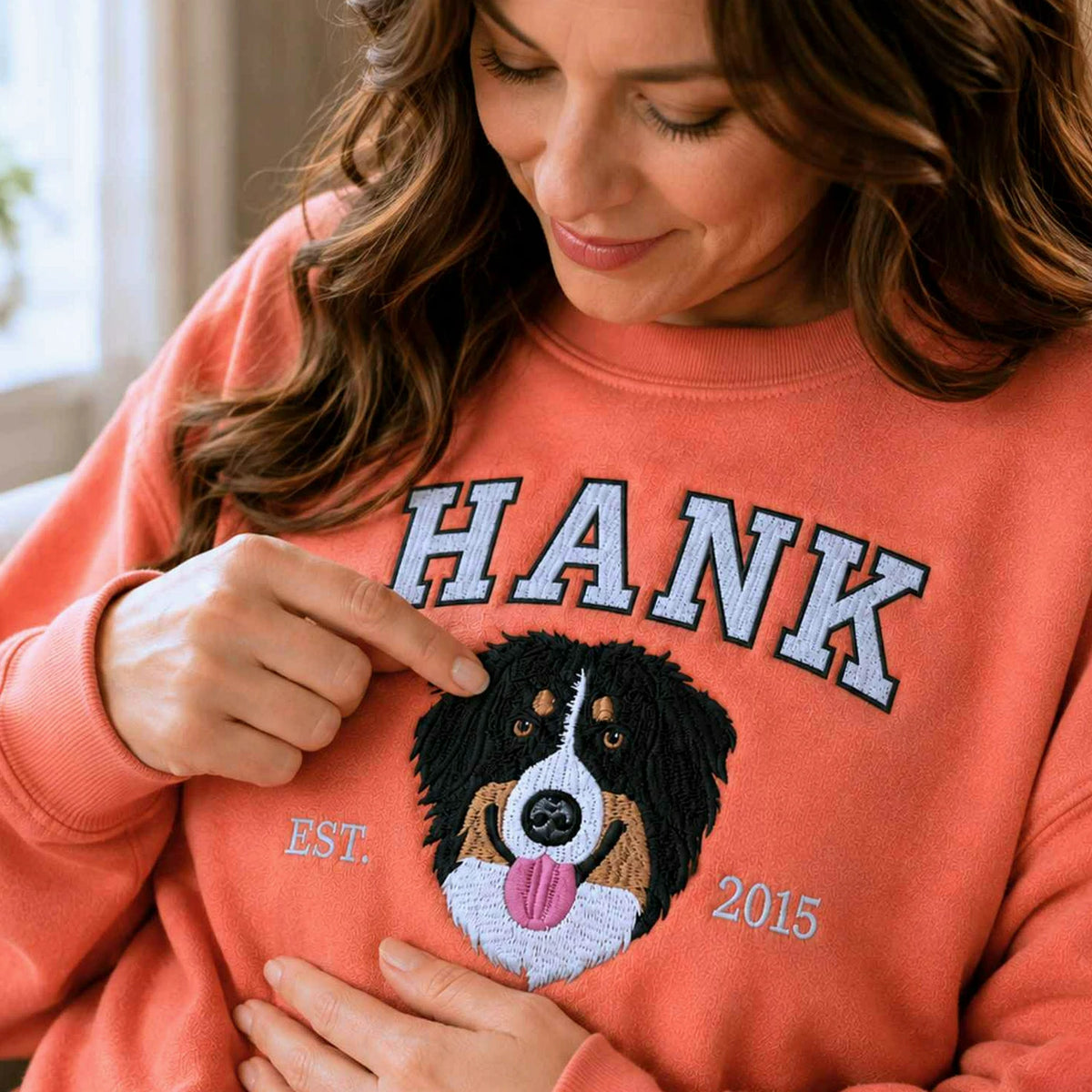 Custom Dog Memorial Sweatshirt for Wife - Embroidered Pet Photo Portrait Crewneck & Name - Dog Loss Sympathy Gift for Her
