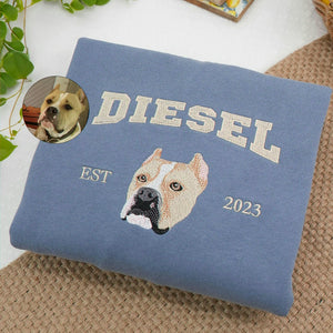 Custom Dog Memorial Sweatshirt for Wife - Embroidered Pet Photo Portrait Crewneck & Name - Dog Loss Sympathy Gift for Her