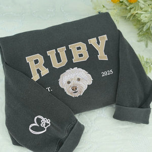 Custom Dog Memorial Sweatshirt for Wife - Embroidered Pet Photo Portrait Crewneck & Name - Dog Loss Sympathy Gift for Her