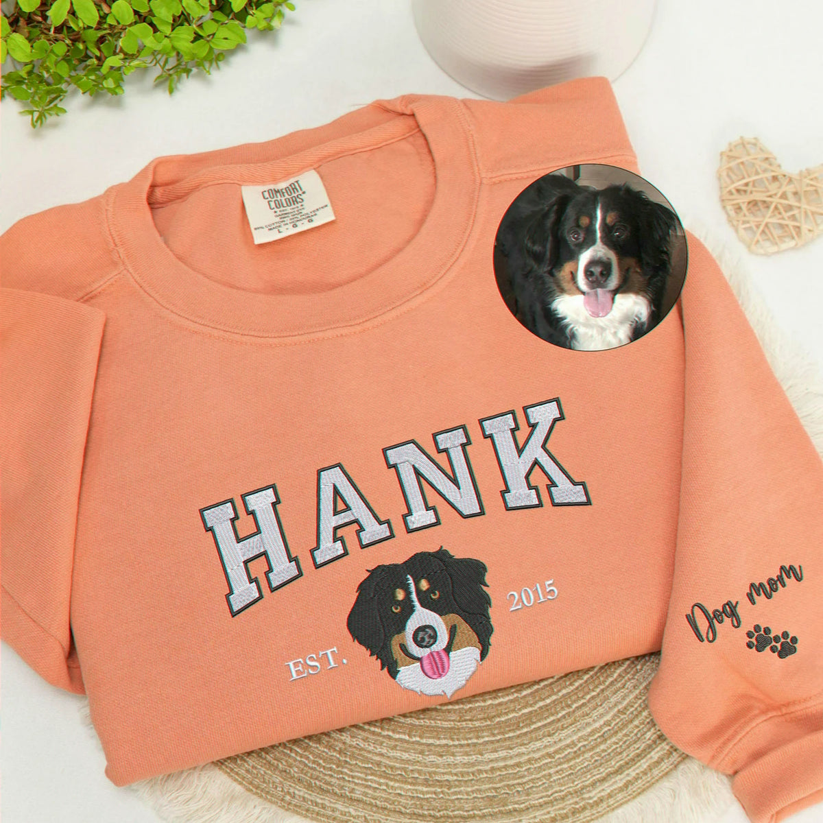 Custom Dog Memorial Sweatshirt for Wife - Embroidered Pet Photo Portrait Crewneck & Name - Dog Loss Sympathy Gift for Her