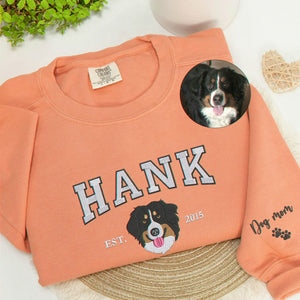 Custom Dog Memorial Sweatshirt for Wife - Embroidered Pet Photo Portrait Crewneck & Name - Dog Loss Sympathy Gift for Her