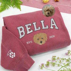 Custom Dog Memorial Sweatshirt for Wife - Embroidered Pet Photo Portrait Crewneck & Name - Dog Loss Sympathy Gift for Her