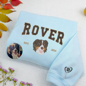 Custom Dog Memorial Sweatshirt for Wife - Embroidered Pet Photo Portrait Crewneck & Name - Dog Loss Sympathy Gift for Her