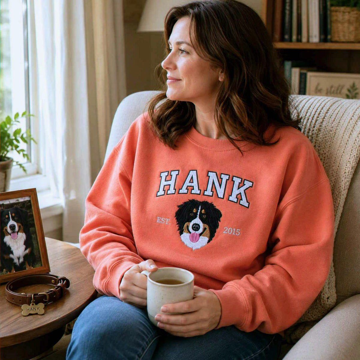 Custom Dog Memorial Sweatshirt for Wife - Embroidered Pet Photo Portrait Crewneck & Name - Dog Loss Sympathy Gift for Her