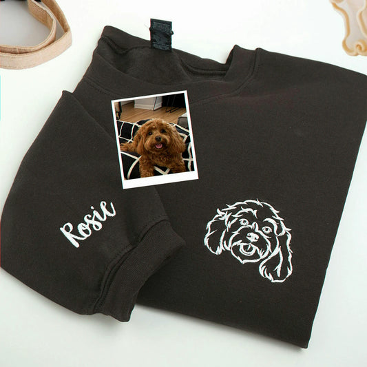 Dark Chocolate Dog Portrait from Photo Embroidered Sweatshirt, Gift for Wife