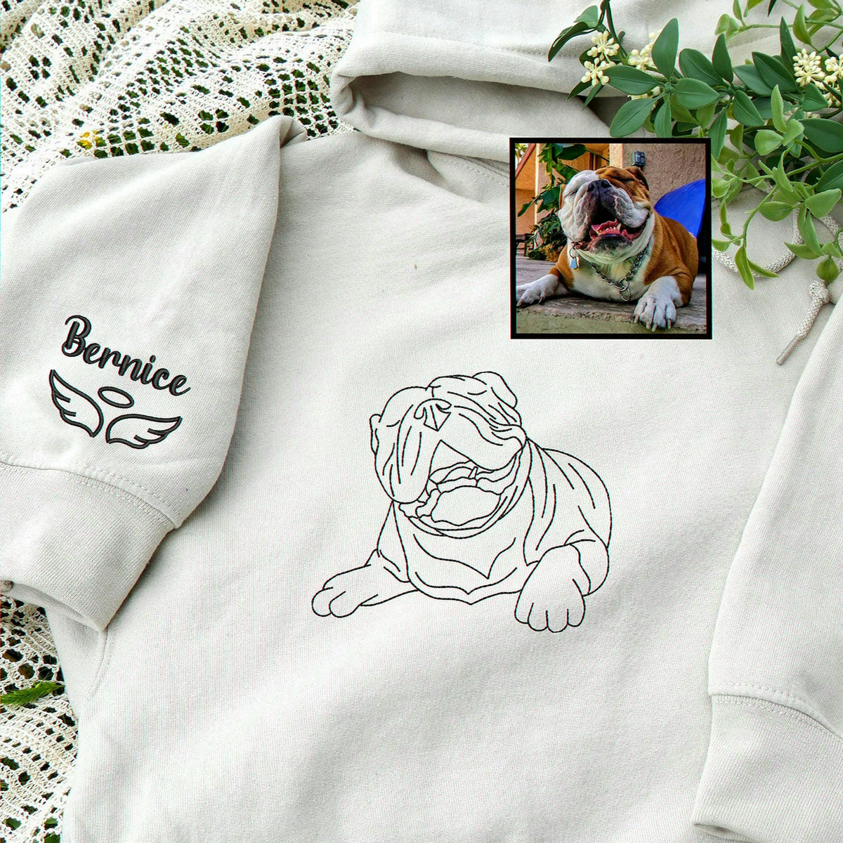 Custom Dog Outline Sweatshirt for Birthday Wife - Minimalist Embroidered Pet Photo Crewneck & Name - Gift for Her