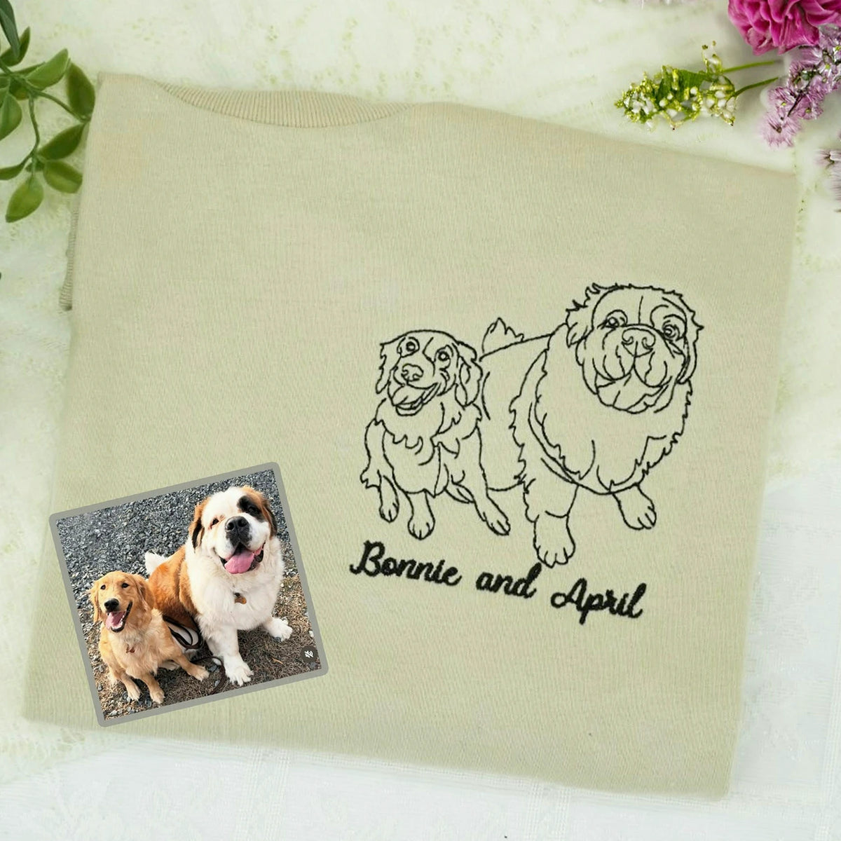 Custom Dog Memorial Sweatshirt for Wife - Embroidered Pet Photo Outline Crewneck & Name - Dog Loss Sympathy Gift for Her