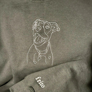 Custom Dog Outline Sweatshirt for Birthday Wife - Minimalist Embroidered Pet Photo Crewneck & Name - Gift for Her