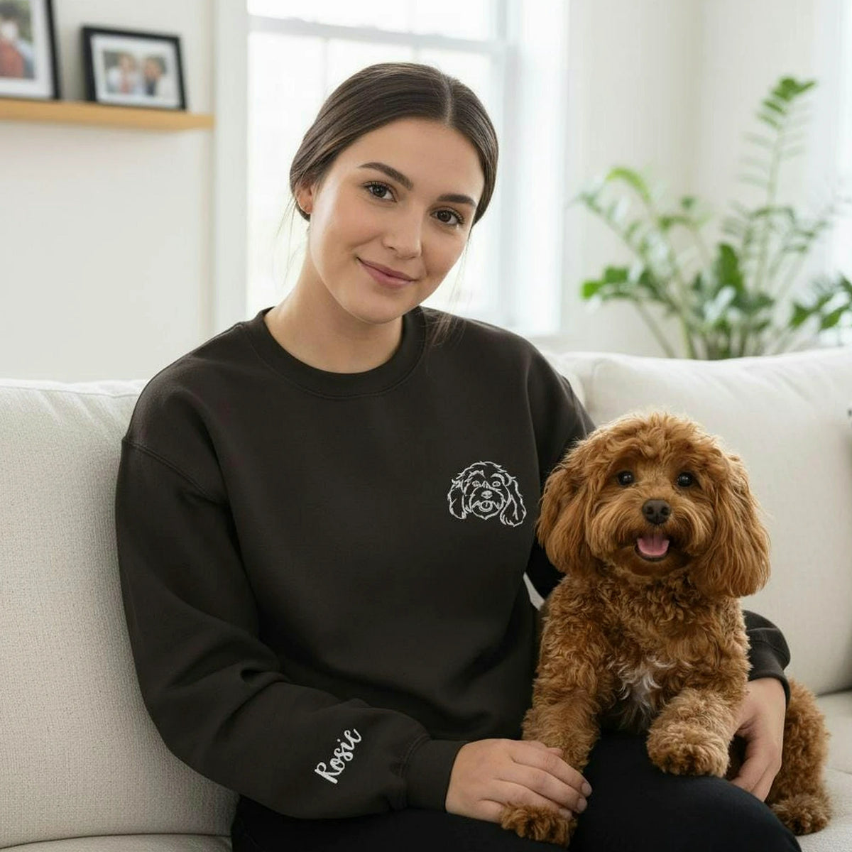 Custom New Dog Outline Sweatshirt for Wife - Embroidered Pet Photo Crewneck & Name - First Time Dog Mom Gift for Her