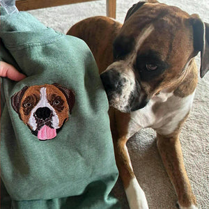Custom Dog Portrait Sweatshirt for Birthday Wife - Embroidered Pet Photo Crewneck & Name - Gift for Her
