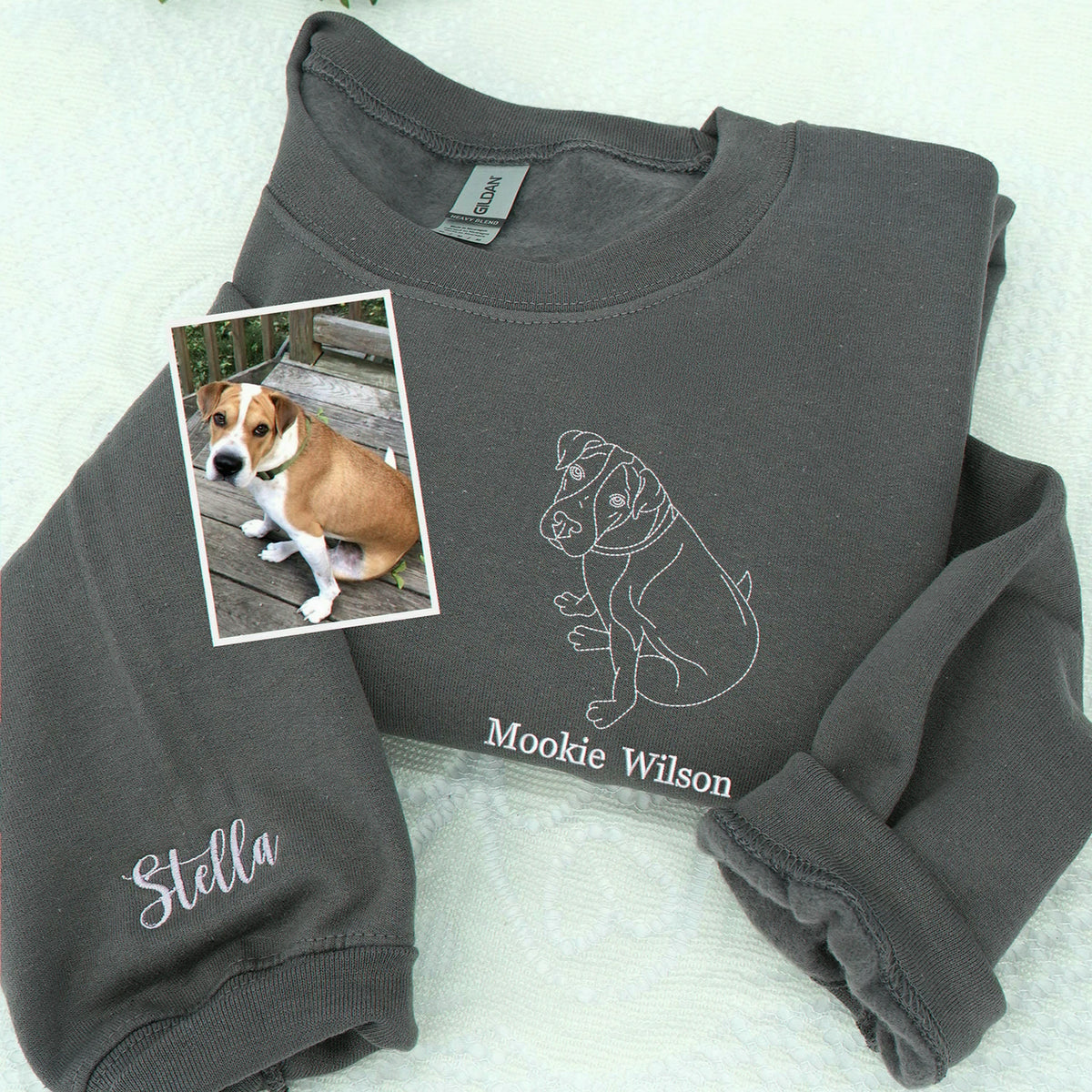 Custom Dog Outline Sweatshirt for Birthday Wife - Minimalist Embroidered Pet Photo Crewneck & Name - Gift for Her