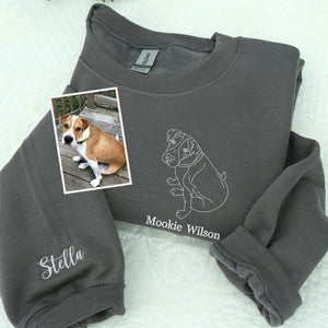 Custom Dog Outline Sweatshirt for Birthday Wife - Minimalist Embroidered Pet Photo Crewneck & Name - Gift for Her