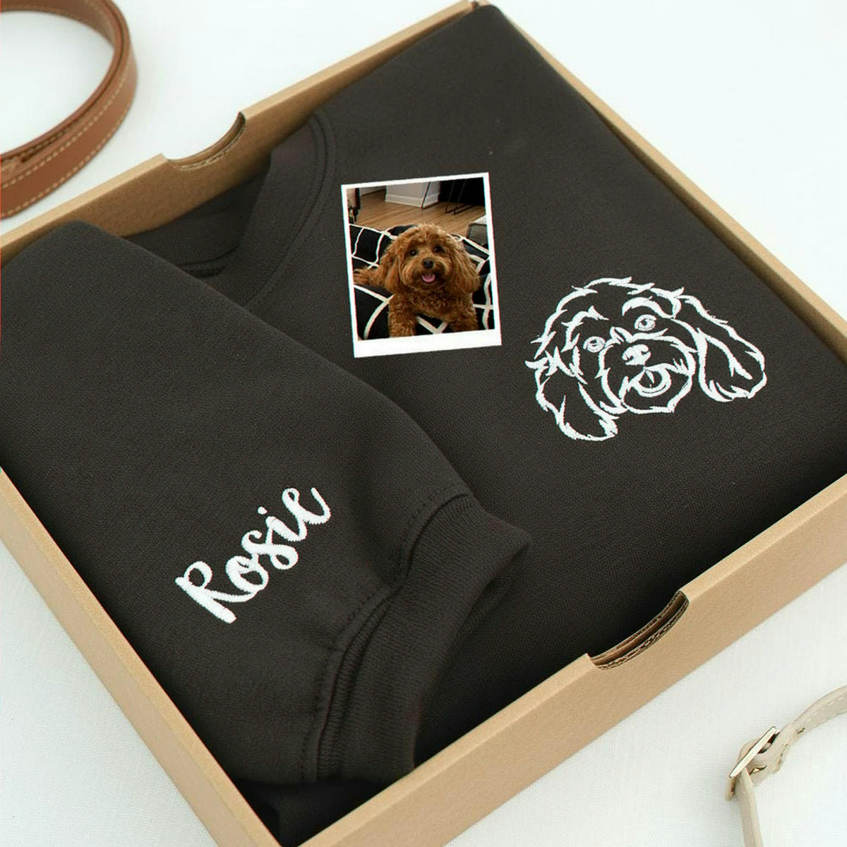 Custom New Dog Outline Sweatshirt for Wife - Embroidered Pet Photo Crewneck & Name - First Time Dog Mom Gift for Her
