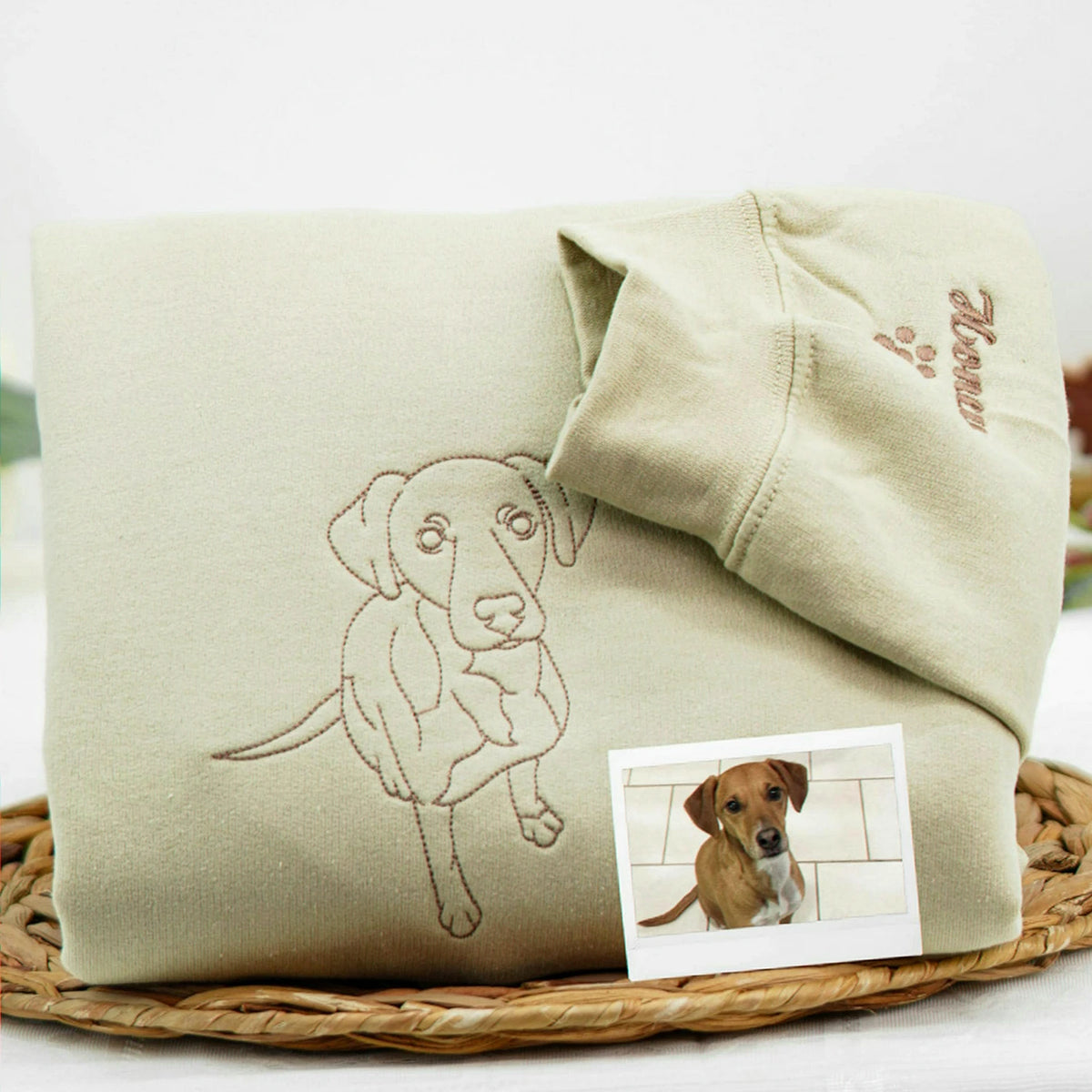 Custom Dog Memorial Sweatshirt for Wife - Embroidered Pet Photo Outline Crewneck & Name - Dog Loss Sympathy Gift for Her