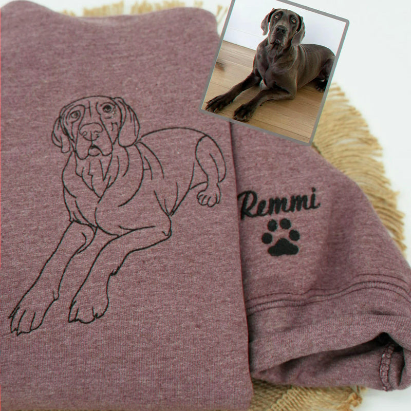 Custom Dog Memorial Sweatshirt for Wife - Embroidered Pet Photo Outline Crewneck & Name - Dog Loss Sympathy Gift for Her
