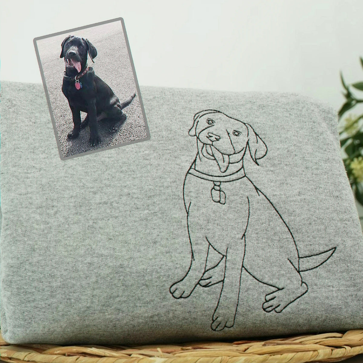 Custom Dog Memorial Sweatshirt for Wife - Embroidered Pet Photo Outline Crewneck & Name - Dog Loss Sympathy Gift for Her