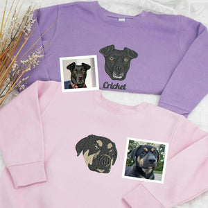 Personalized Embroidered Dog Portrait Youth Hoodie or Sweatshirt from Photo for Kids, Gift for Dog Lovers