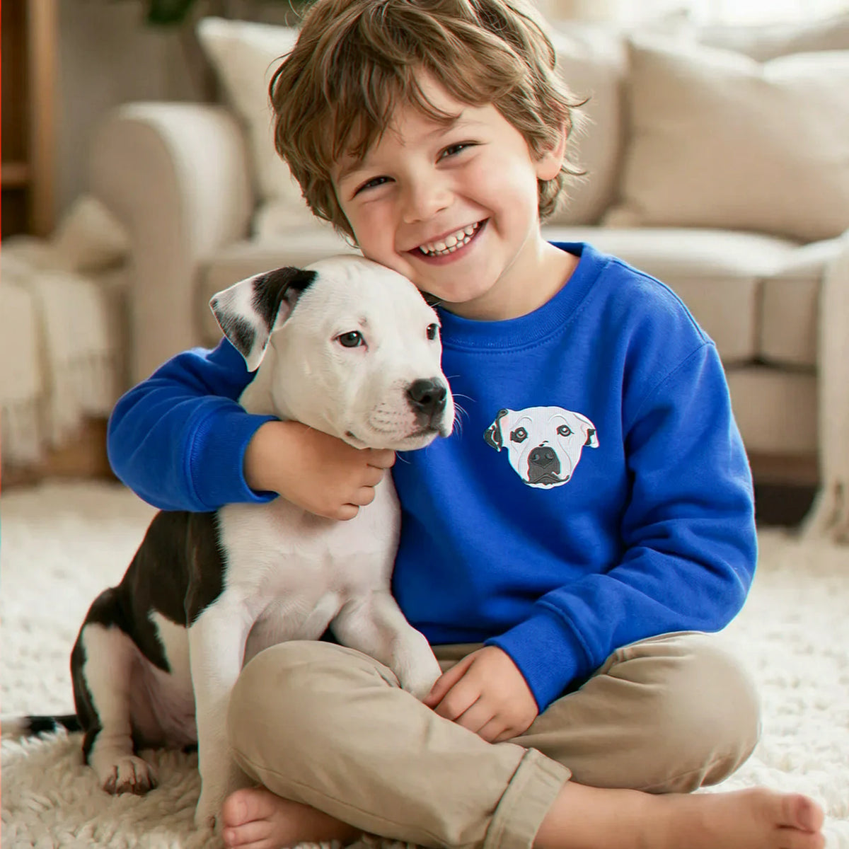 Custom Dog Portrait Youth T-Shirt, Embroidered Pet Photo Tee, Birthday Gift for Boy or Girl