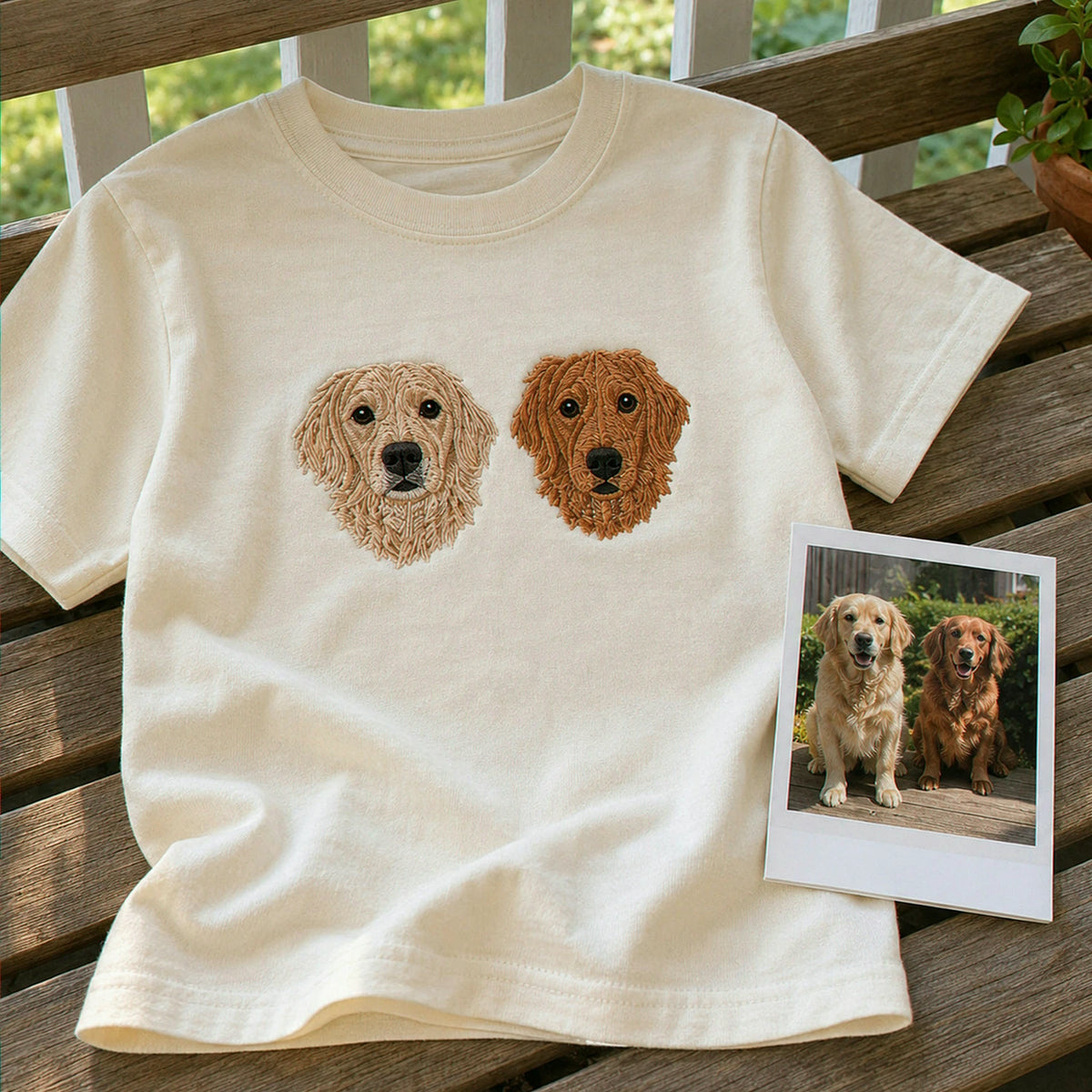 Custom Dog Portrait Youth T-Shirt, Embroidered Pet Photo Tee, Birthday Gift for Boy or Girl