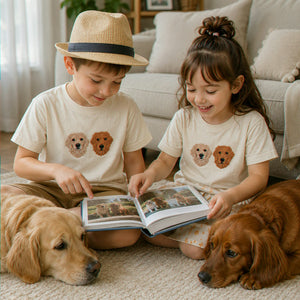Custom Dog Portrait Youth T-Shirt, Embroidered Pet Photo Tee, Birthday Gift for Boy or Girl