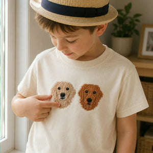 Custom Dog Portrait Youth T-Shirt, Embroidered Pet Photo Tee, Birthday Gift for Boy or Girl