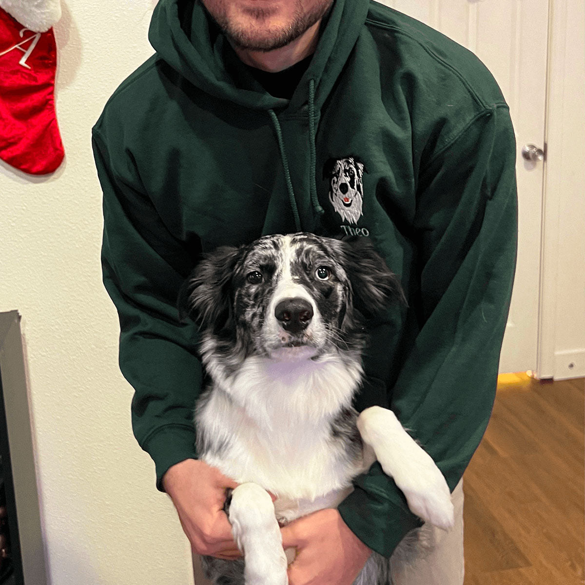 Custom Dog Dad Sweatshirt Embroidered Pet Face Name Portraits Photo on Sleeve - Embroly