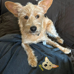 Custom Dog Dad Sweatshirt Embroidered Pet Face Name Portraits Photo on Sleeve