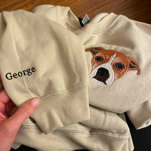 Custom Dog Mom Sweatshirt Embroidered Pet Face Name Portraits Photo on Sleeve