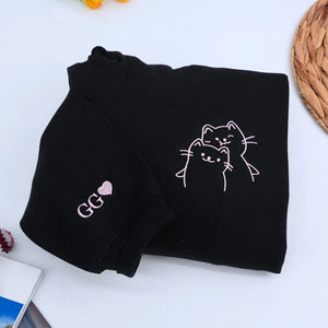 Custom Doodle Cat Matching Sweatshirt or Hoodie, Embroidered Valentines Day Gifts For New Relationship