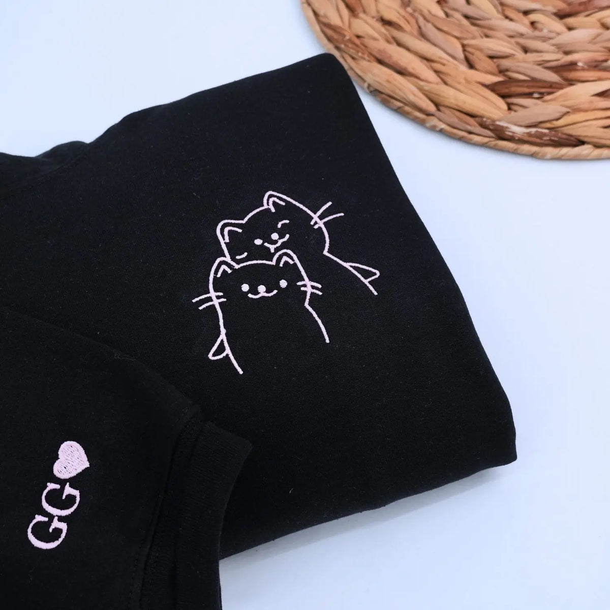 Custom Doodle Cat Matching Sweatshirt or Hoodie, Embroidered Valentines Day Gifts For New Relationship