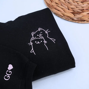 Custom Doodle Cat Matching Sweatshirt or Hoodie, Embroidered Valentines Day Gifts For New Relationship