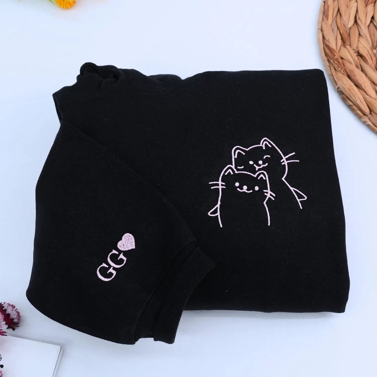Custom Doodle Cat Matching Sweatshirt or Hoodie, Embroidered Valentines Day Gifts For New Relationship