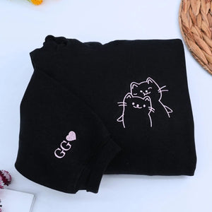 Custom Doodle Cat Matching Sweatshirt or Hoodie, Embroidered Valentines Day Gifts For New Relationship