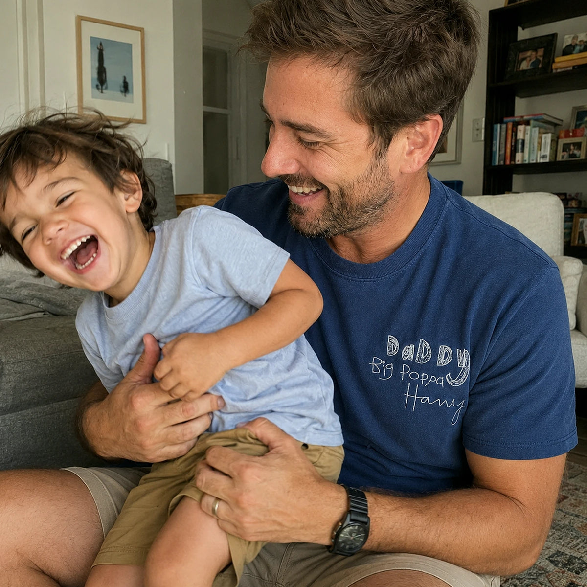 Custom Embroidered Kids Drawing T-shirt for Dad - Draw from Your Photo Father's Day Gift