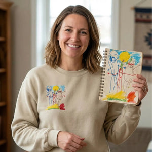 Custom Embroidered Gifts for Mom Grandmother, Children's Drawing Art Work Embroidered Sweatshirt or Hoodie