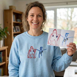 Custom Embroidered Gifts for Mom Grandmother, Children's Drawing Art Work Embroidered Sweatshirt or Hoodie