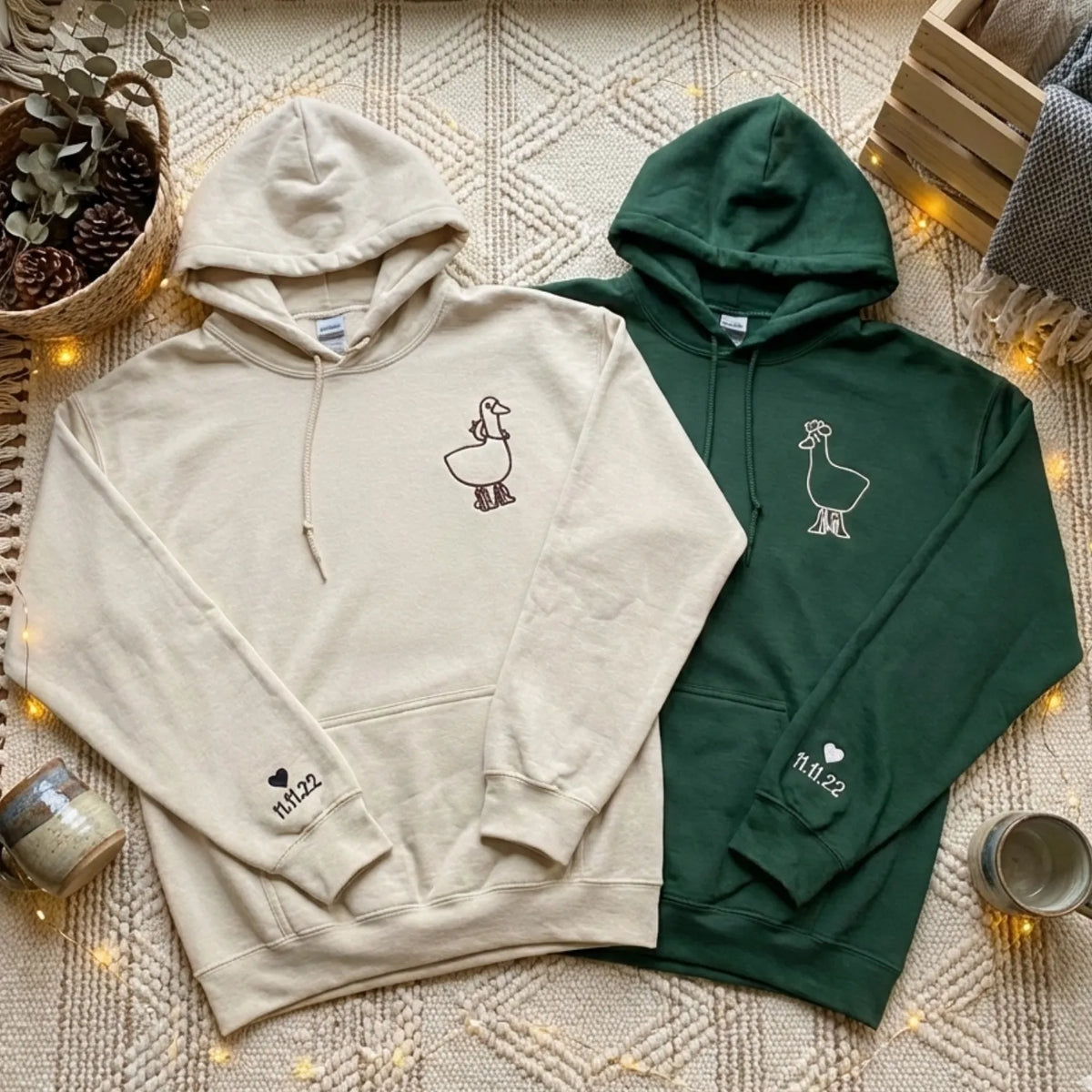 Matching Duck Sweatshirt or Hoodie, Custom Embroidered for His & Hers Valentines Gifts