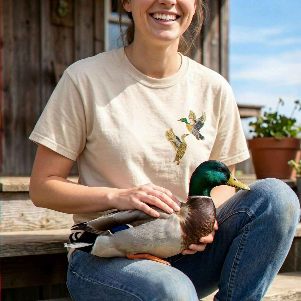 Custom Duck Portrait T-Shirt, Embroidered Duck Photo, Duck Hunter Gift For Dad, Outdoorsman Gift For Couple