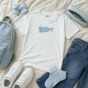 Personalized Last First Day of Elementary T-shirt for 5th Grade Kids - Embroidered Neckline Name with Grade Pennant
