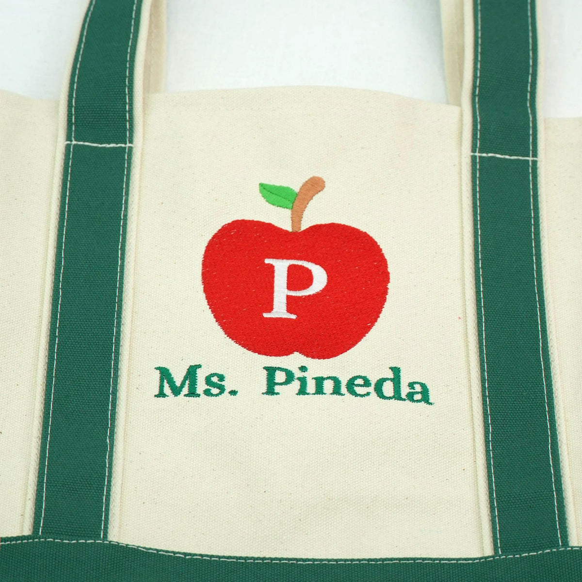 Embroidered Apple Initial Teacher Tote Bag - Personalized Name, Back to School Gift