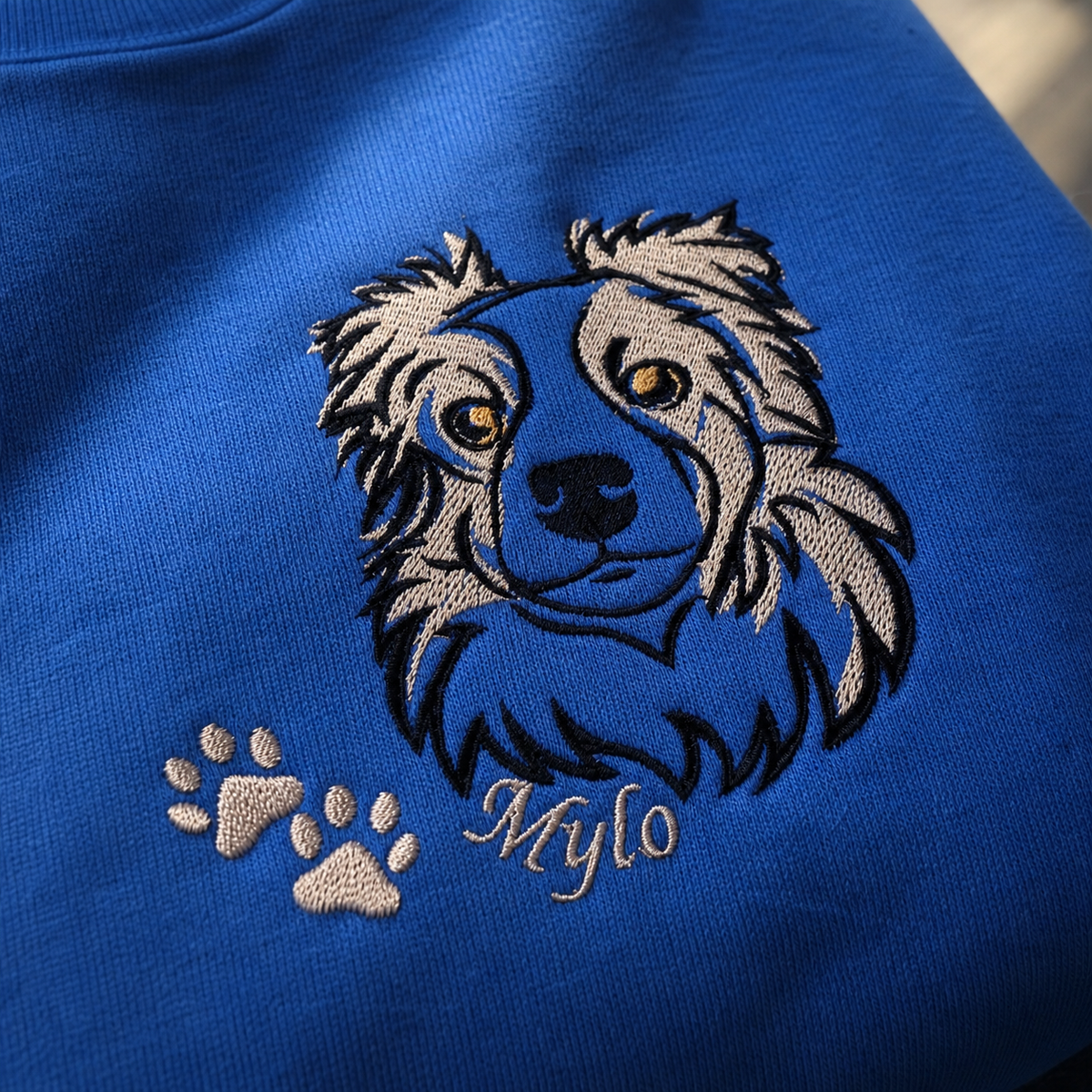 Custom Australian Shepherd Outline T-Shirt - Minimalist Embroidered Pet Photo Line Art Tee & Name for Dog Parent